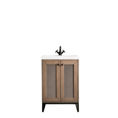 James Martin Vanities Chianti 24" Whitewashed Walnut, Matte Black Single Vanity Cabinet With White Glossy Composite Countertop