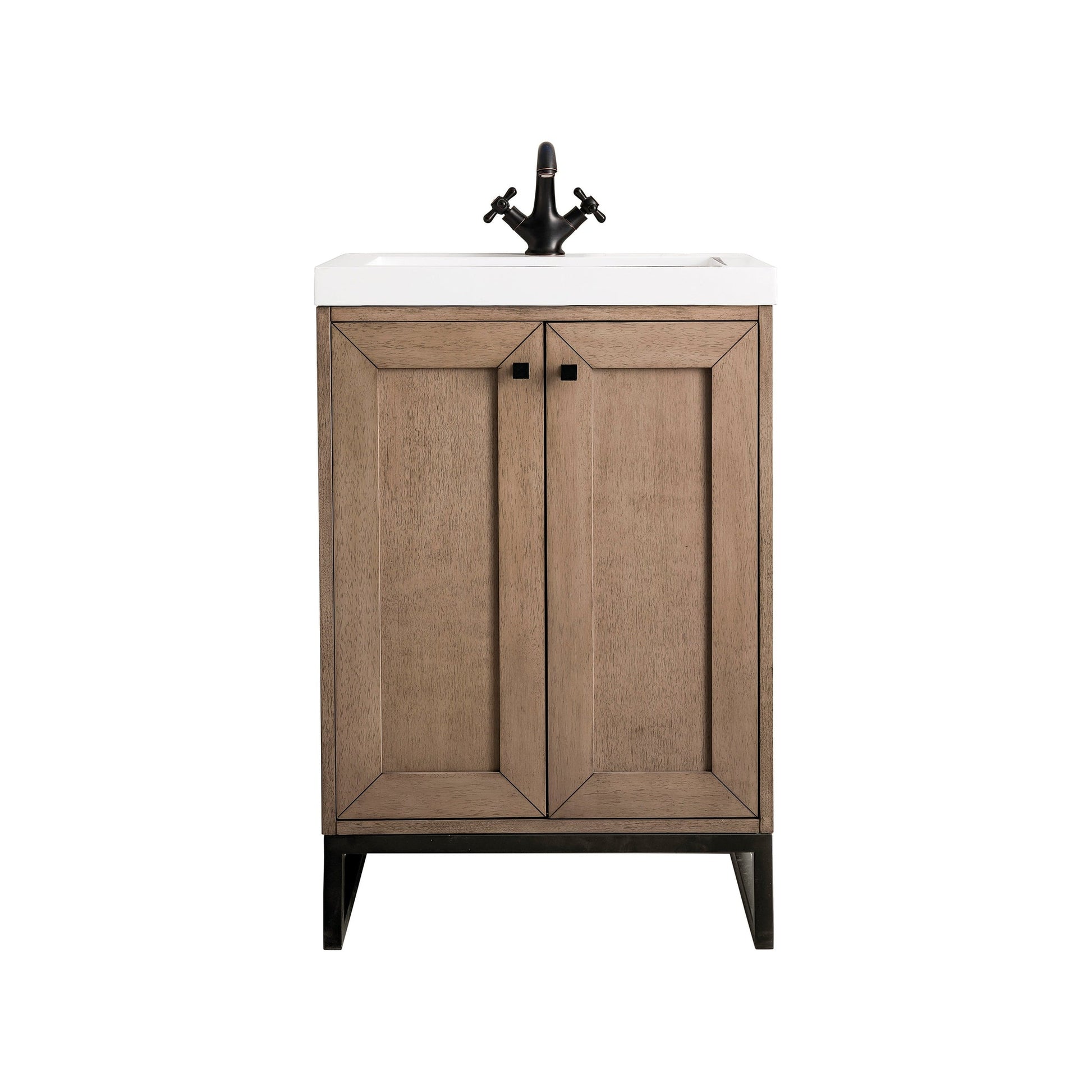 James Martin Vanities Chianti 24" Whitewashed Walnut, Matte Black Single Vanity Cabinet With White Glossy Composite Countertop