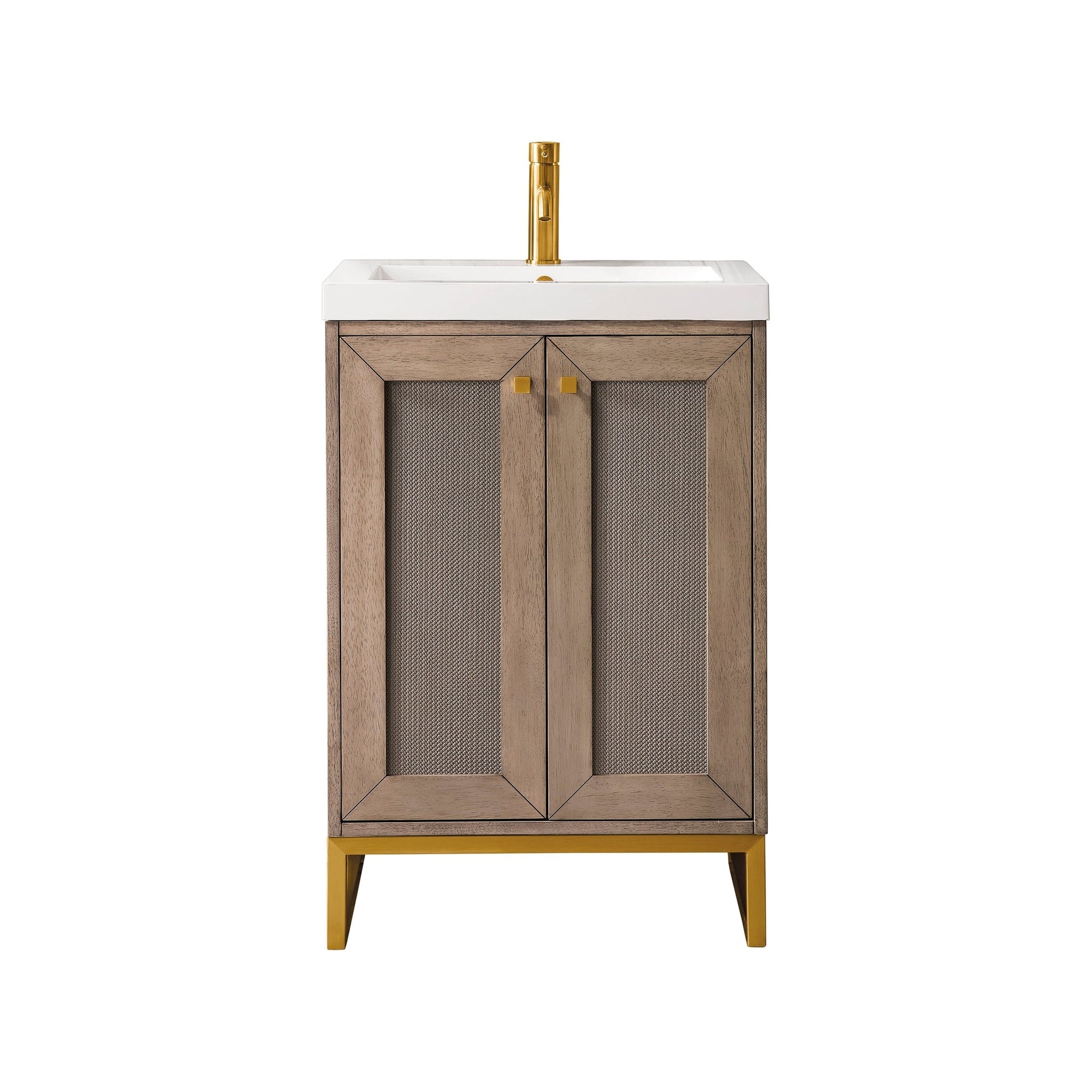 James Martin Vanities Chianti 24" Whitewashed Walnut, Radiant Gold Single Vanity Cabinet With White Glossy Composite Countertop