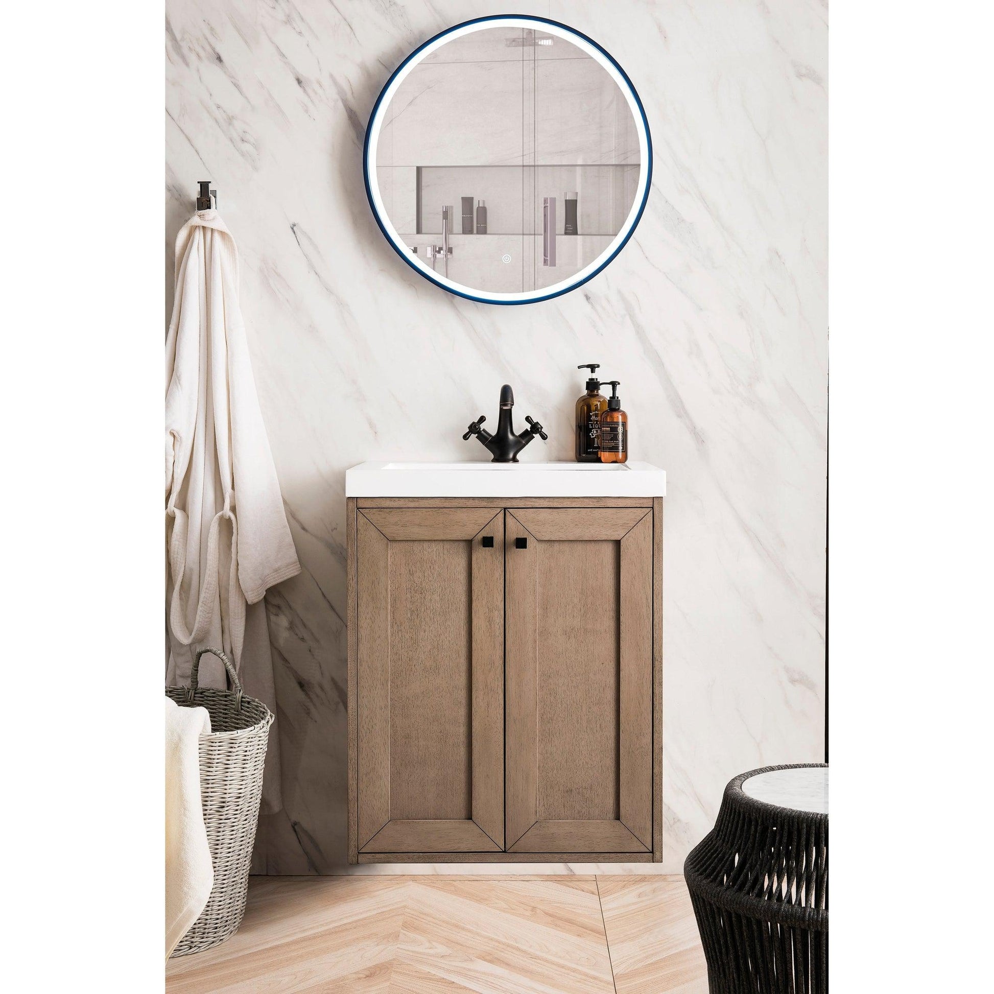James Martin Vanities Chianti 24" Whitewashed Walnut Single Vanity Cabinet With White Glossy Composite Countertop
