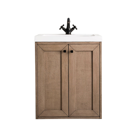 James Martin Vanities Chianti 24" Whitewashed Walnut Single Vanity Cabinet With White Glossy Composite Countertop