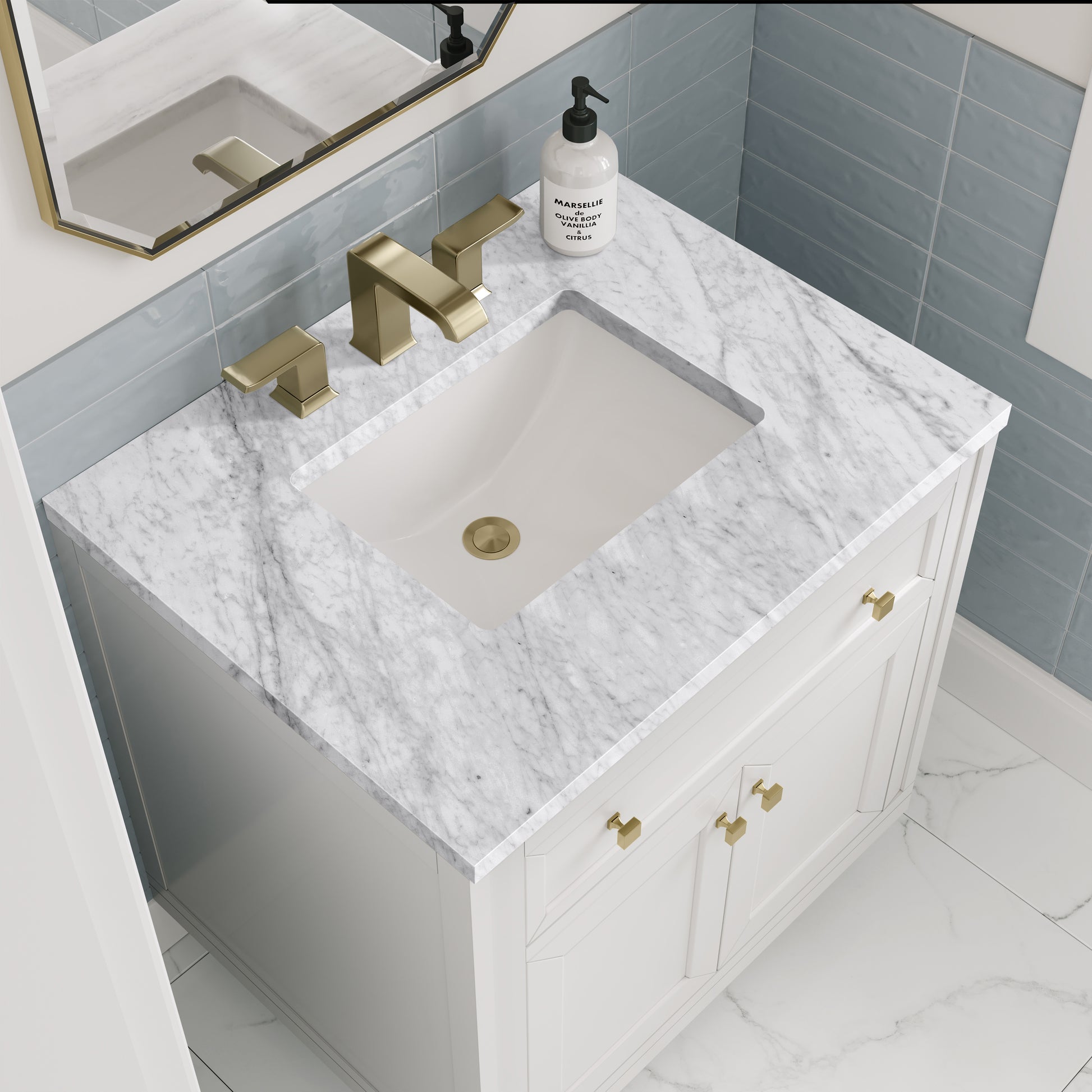 James Martin Vanities Chicago 30" Glossy White Single Vanity With 3 cm Carrara Marble Top
