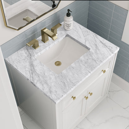 James Martin Vanities Chicago 30" Glossy White Single Vanity With 3 cm Carrara Marble Top