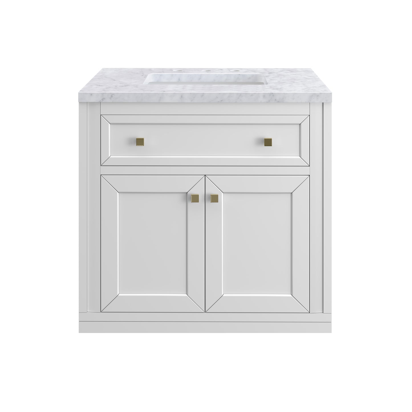 James Martin Vanities Chicago 30" Glossy White Single Vanity With 3 cm Carrara Marble Top