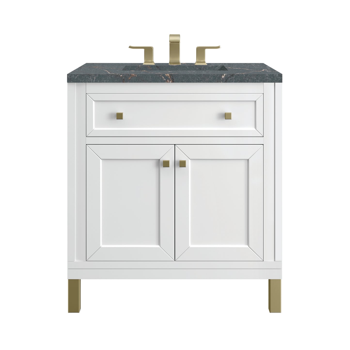 James Martin Vanities Chicago 30" Glossy White Single Vanity With 3 cm Parisien Bleu Silestone Top