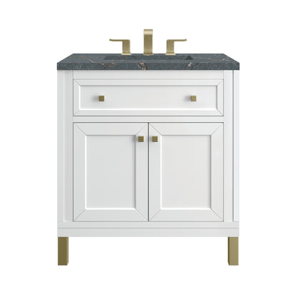 James Martin Vanities Chicago 30" Glossy White Single Vanity With 3 cm Parisien Bleu Silestone Top