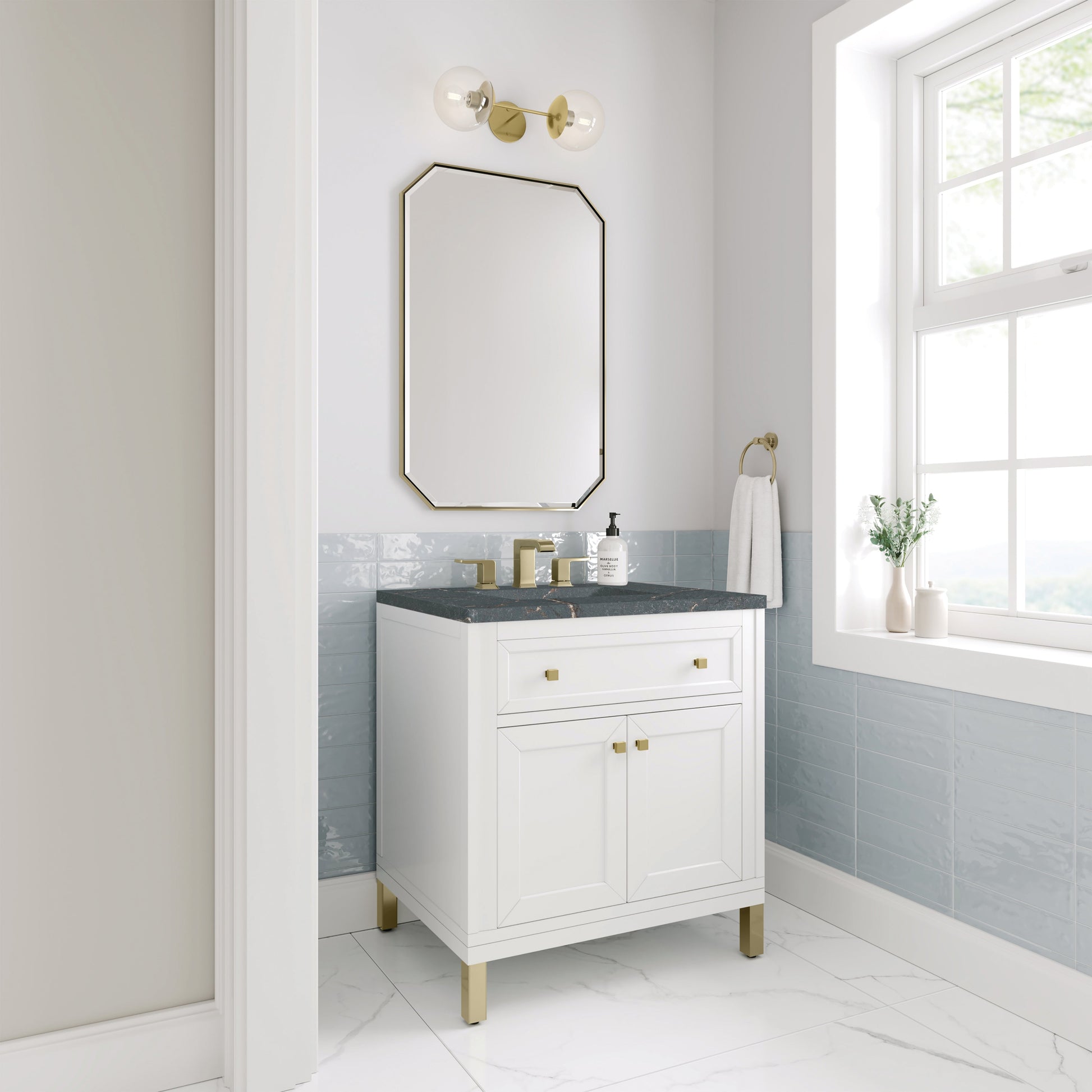 James Martin Vanities Chicago 30" Glossy White Single Vanity With 3 cm Parisien Bleu Top