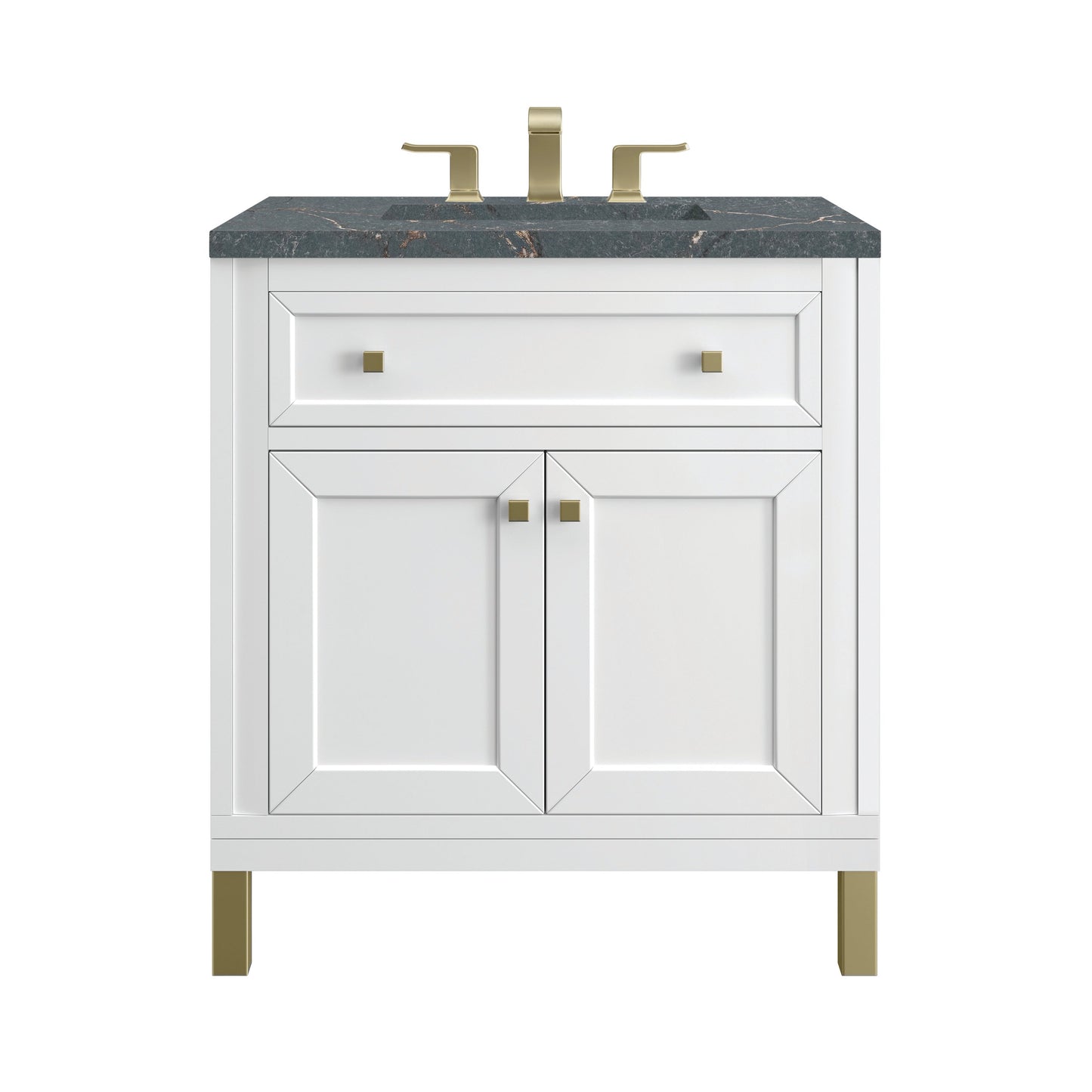 James Martin Vanities Chicago 30" Glossy White Single Vanity With 3 cm Parisien Bleu Top