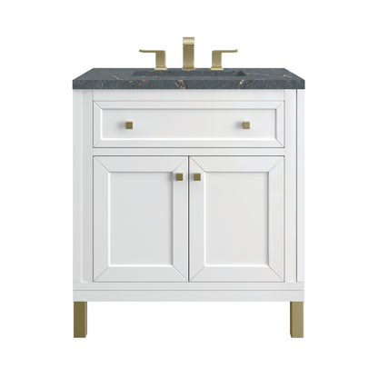 James Martin Vanities Chicago 30" Glossy White Single Vanity With 3 cm Parisien Bleu Top