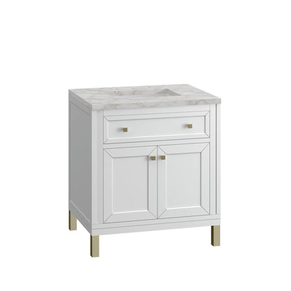 James Martin Vanities Chicago 30" Glossy White Single Vanity With 3 cm Victorian Silver Top