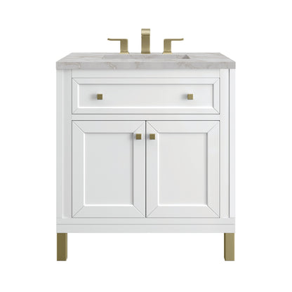 James Martin Vanities Chicago 30" Glossy White Single Vanity With 3 cm Victorian Silver Top