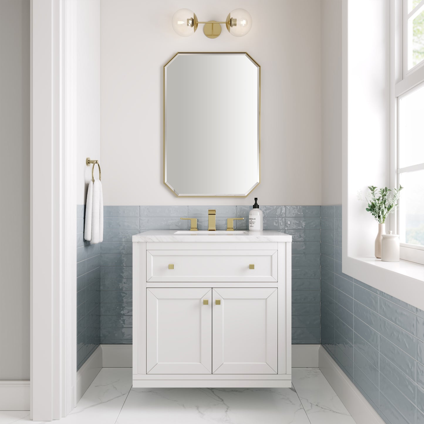James Martin Vanities Chicago 30" Glossy White Single Vanity With 3cm Arctic Fall Solid Surface Top