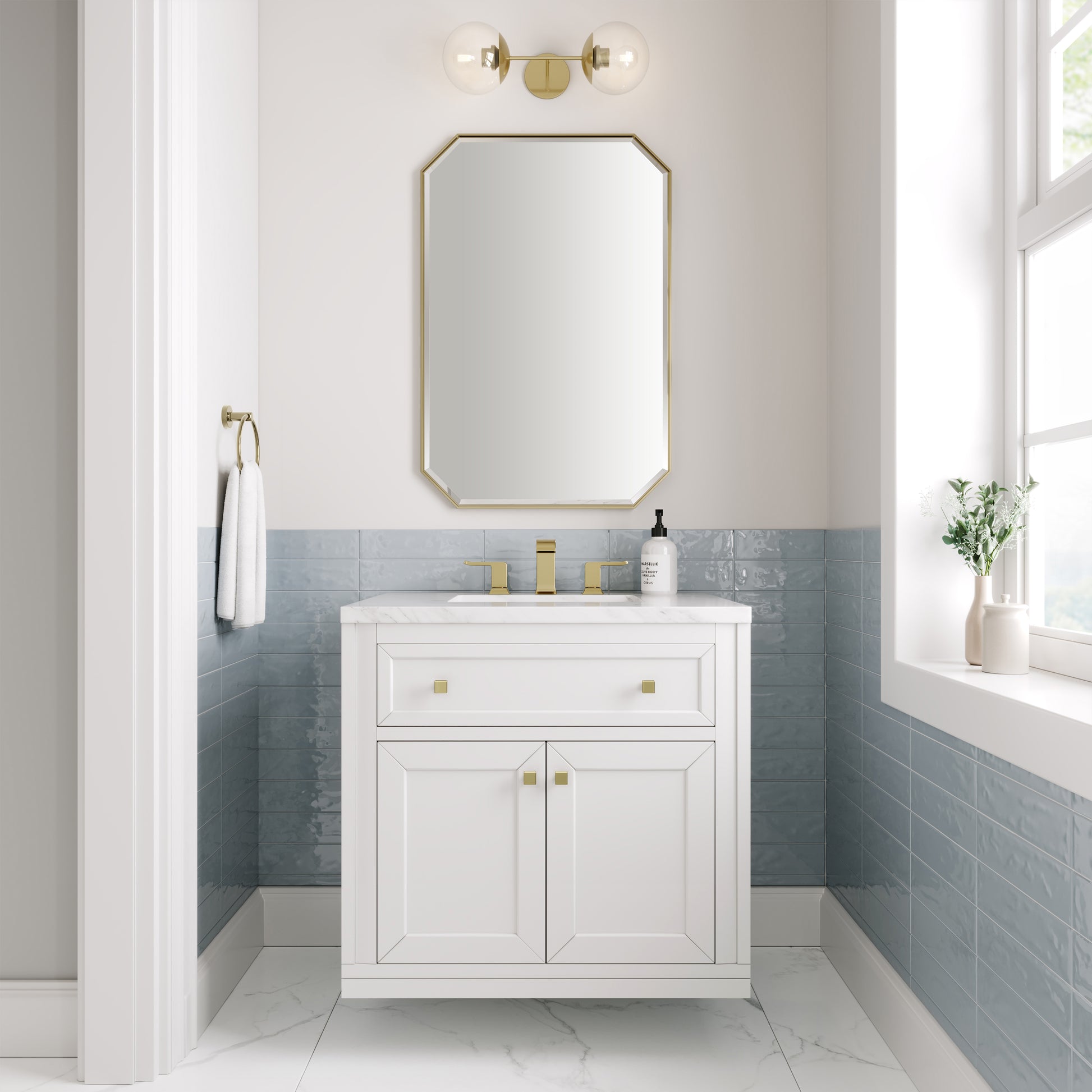 James Martin Vanities Chicago 30" Glossy White Single Vanity With 3cm Arctic Fall Solid Surface Top