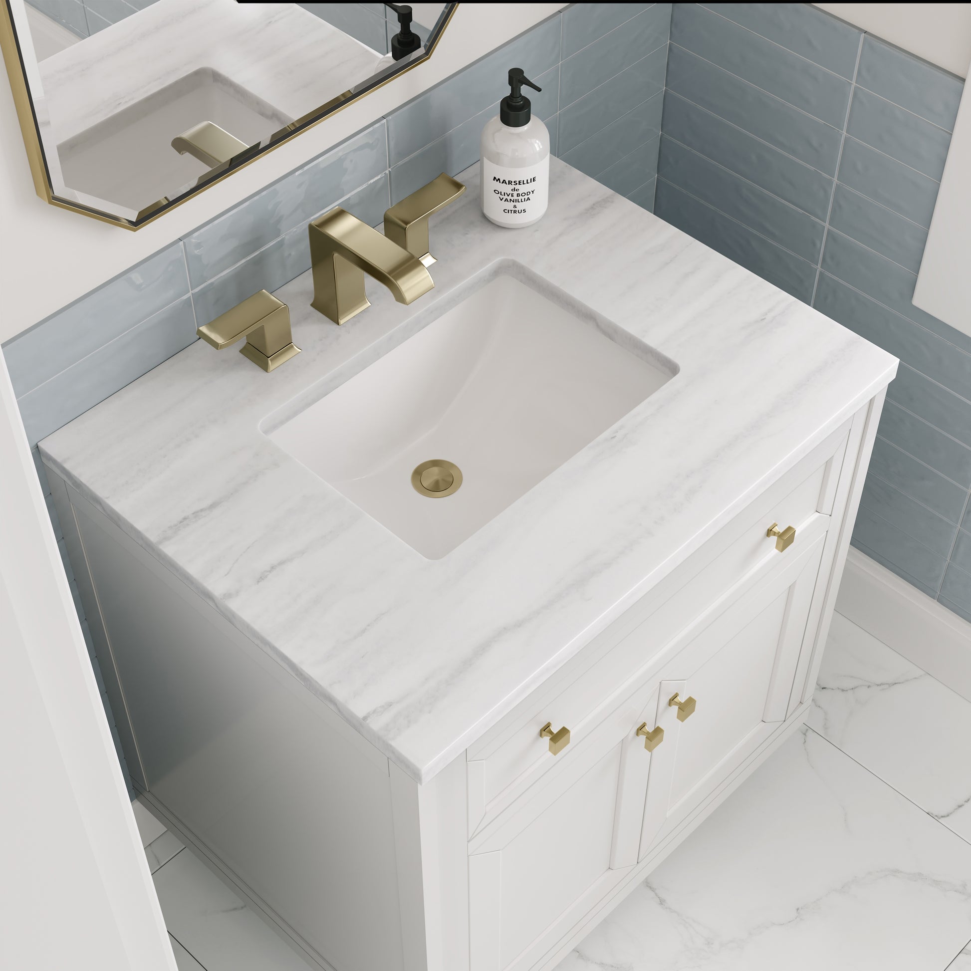 James Martin Vanities Chicago 30" Glossy White Single Vanity With 3cm Arctic Fall Solid Surface Top