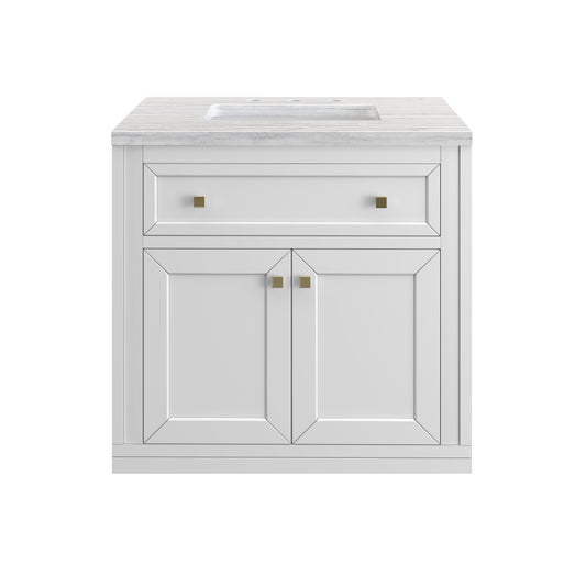 James Martin Vanities Chicago 30" Glossy White Single Vanity With 3cm Arctic Fall Solid Surface Top
