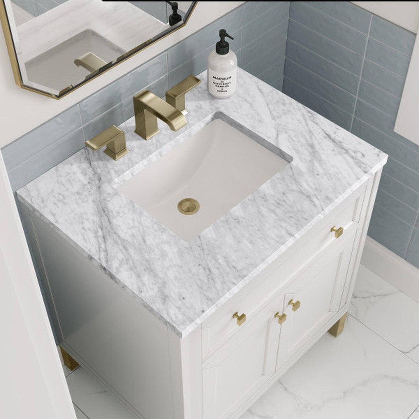 James Martin Vanities Chicago 30" Glossy White Single Vanity With 3cm Carrara Marble Top