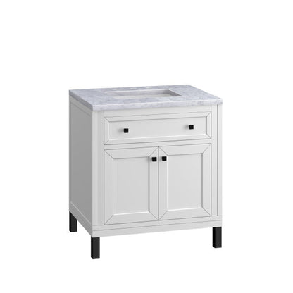 James Martin Vanities Chicago 30" Glossy White Single Vanity With 3cm Carrara Marble Top