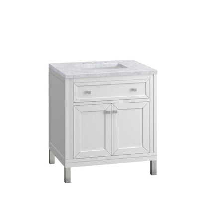 James Martin Vanities Chicago 30" Glossy White Single Vanity With 3cm Carrara Marble Top