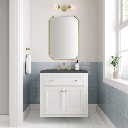James Martin Vanities Chicago 30" Glossy White Single Vanity With 3cm Charcoal Soapstone Silestone Top