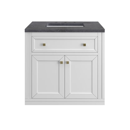 James Martin Vanities Chicago 30" Glossy White Single Vanity With 3cm Charcoal Soapstone Silestone Top