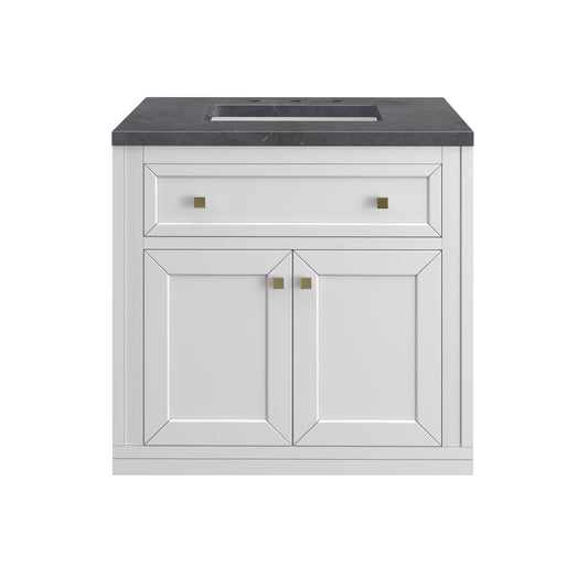 James Martin Vanities Chicago 30" Glossy White Single Vanity With 3cm Charcoal Soapstone Silestone Top