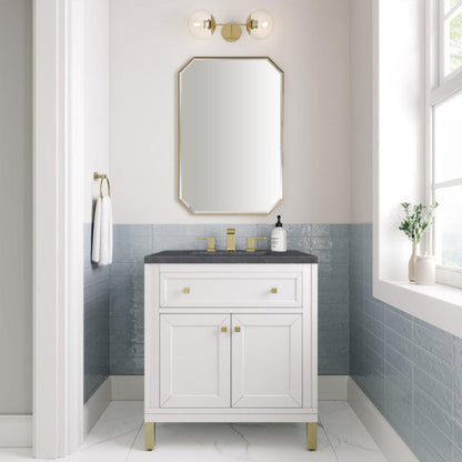 James Martin Vanities Chicago 30" Glossy White Single Vanity With 3cm Charcoal Soapstone Top