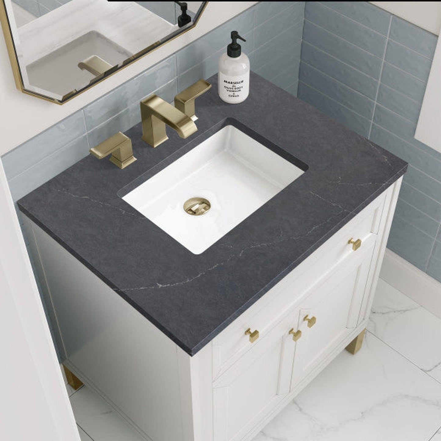 James Martin Vanities Chicago 30" Glossy White Single Vanity With 3cm Charcoal Soapstone Top