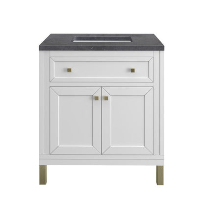 James Martin Vanities Chicago 30" Glossy White Single Vanity With 3cm Charcoal Soapstone Top