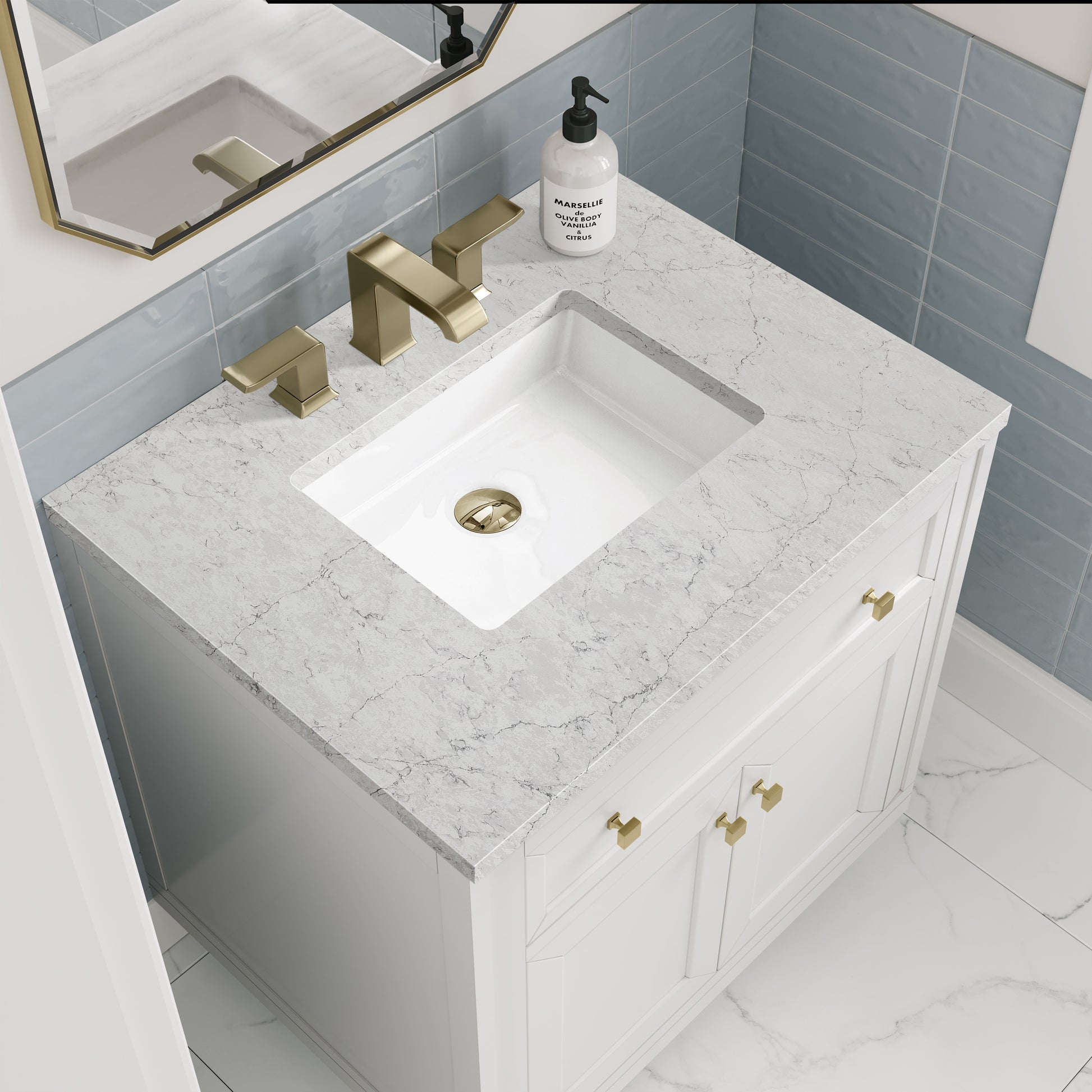 James Martin Vanities Chicago 30" Glossy White Single Vanity With 3cm Eternal Jasmine Pearl Silestone Top