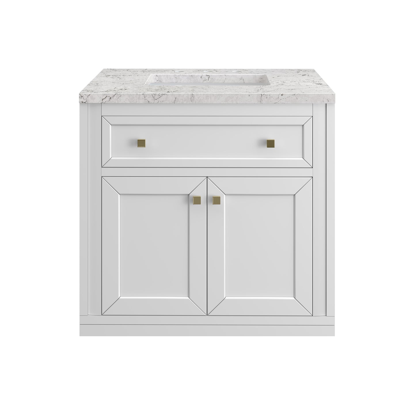 James Martin Vanities Chicago 30" Glossy White Single Vanity With 3cm Eternal Jasmine Pearl Silestone Top