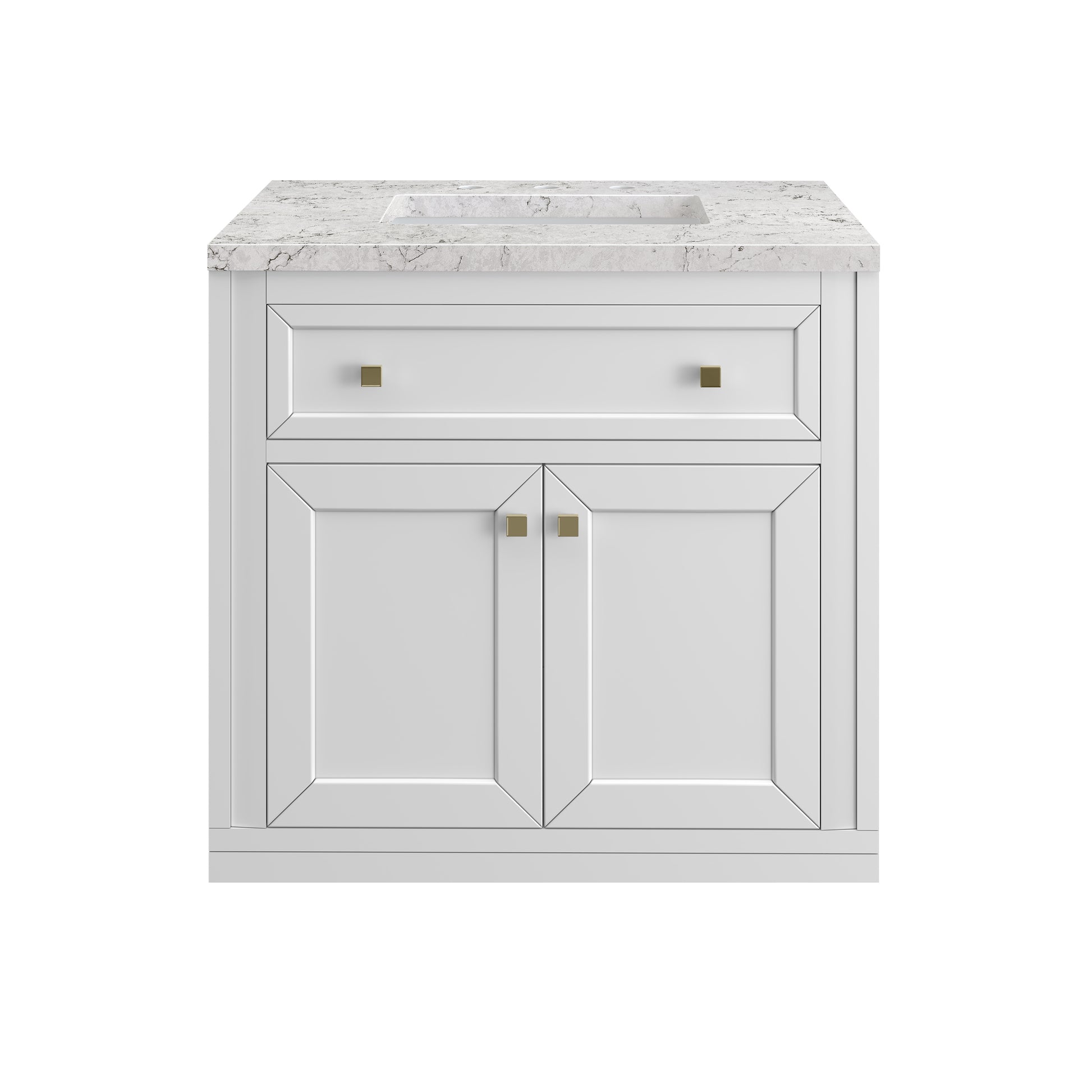 James Martin Vanities Chicago 30" Glossy White Single Vanity With 3cm Eternal Jasmine Pearl Silestone Top