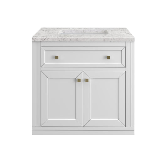 James Martin Vanities Chicago 30" Glossy White Single Vanity With 3cm Eternal Jasmine Pearl Silestone Top