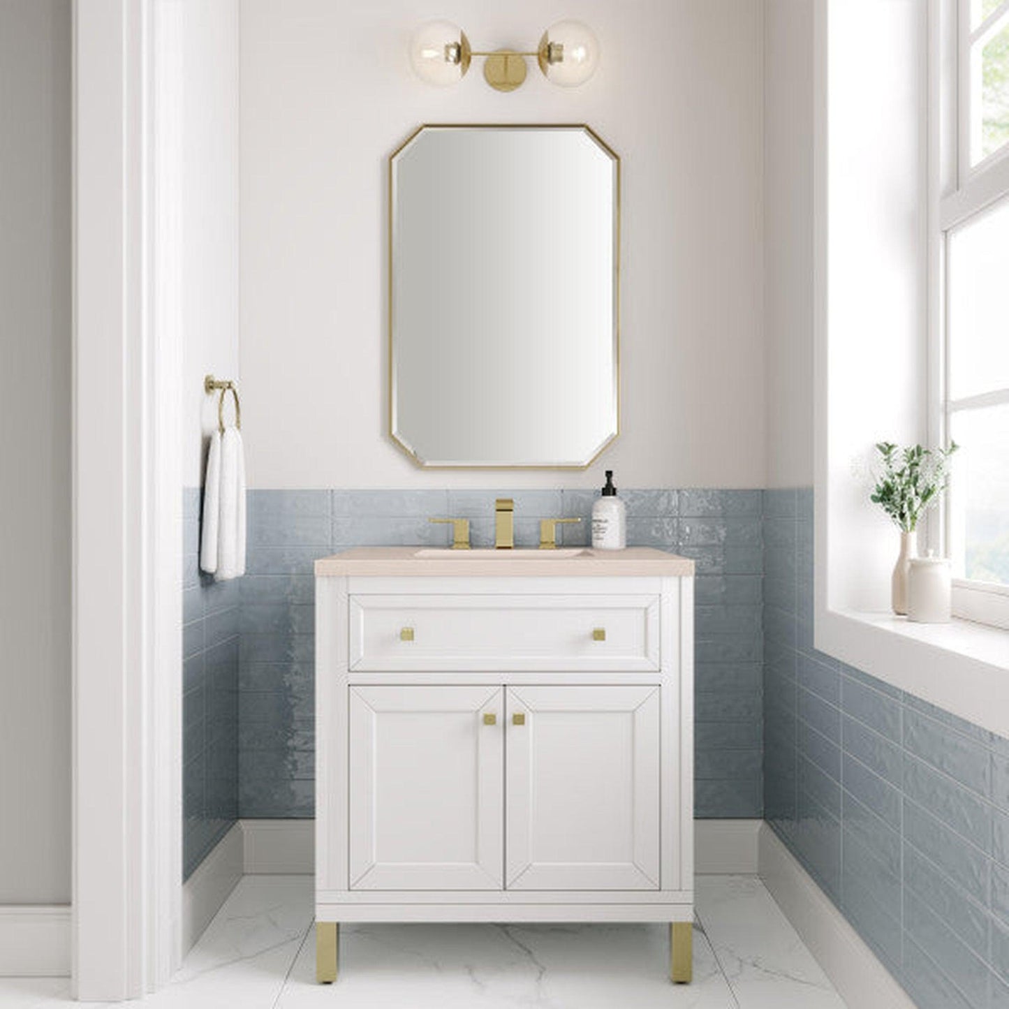 James Martin Vanities Chicago 30" Glossy White Single Vanity With 3cm Eternal Marfil Top