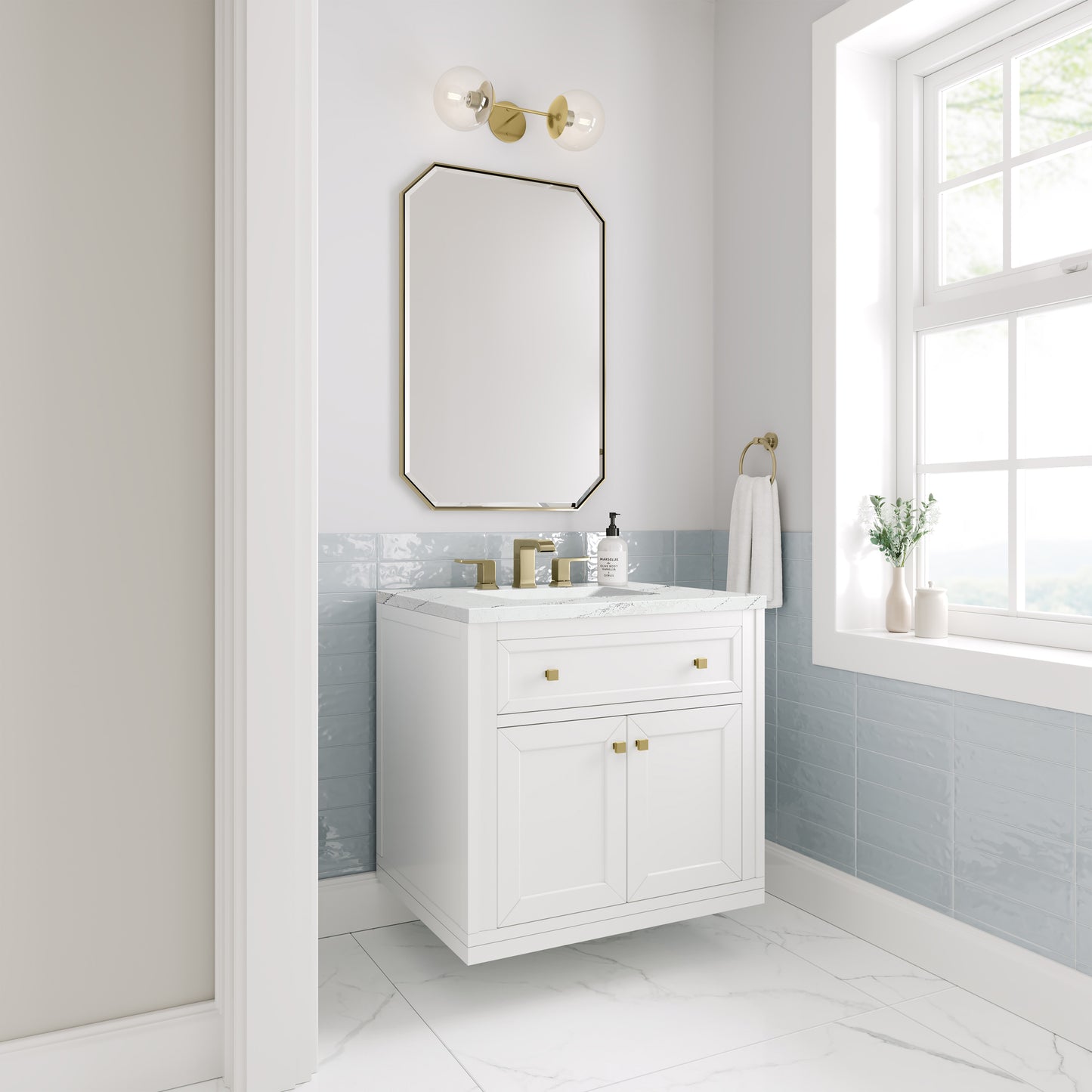 James Martin Vanities Chicago 30" Glossy White Single Vanity With 3cm Ethereal Noctis Silestone Top