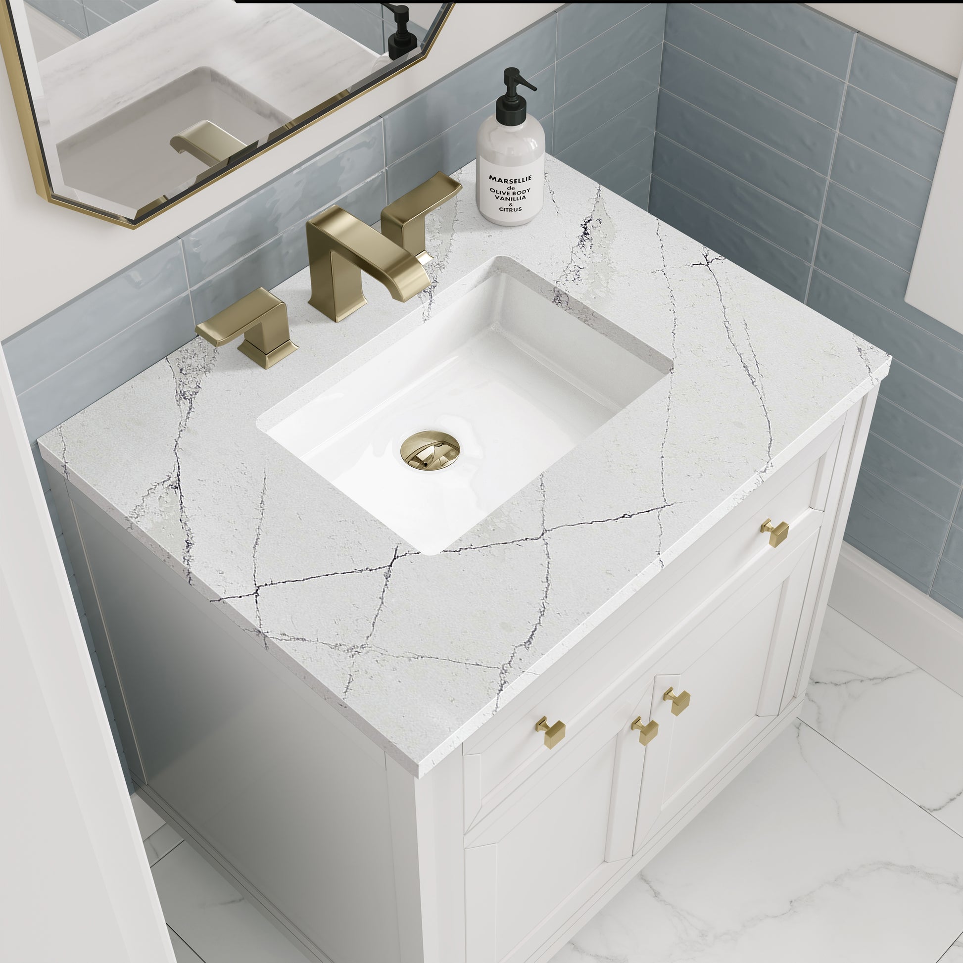 James Martin Vanities Chicago 30" Glossy White Single Vanity With 3cm Ethereal Noctis Silestone Top