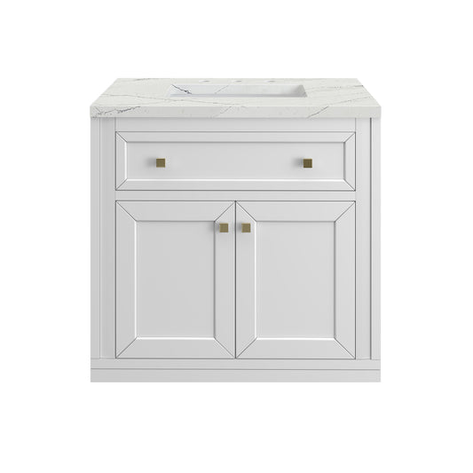 James Martin Vanities Chicago 30" Glossy White Single Vanity With 3cm Ethereal Noctis Silestone Top