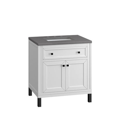 James Martin Vanities Chicago 30" Glossy White Single Vanity With 3cm Grey Expo Top