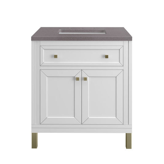 James Martin Vanities Chicago 30" Glossy White Single Vanity With 3cm Grey Expo Top