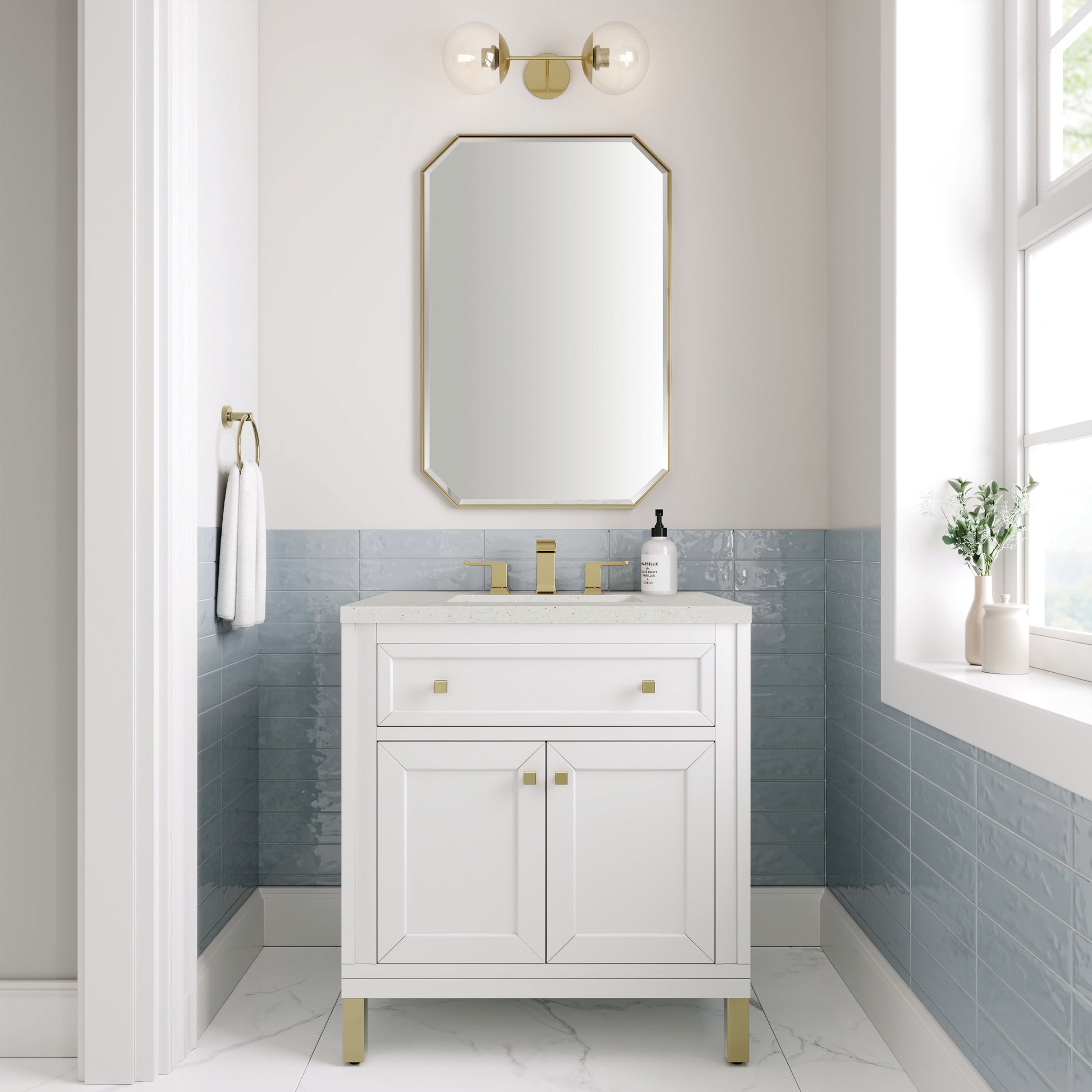 James Martin Vanities Chicago 30" Glossy White Single Vanity With 3cm Lime Delight Silestone Top