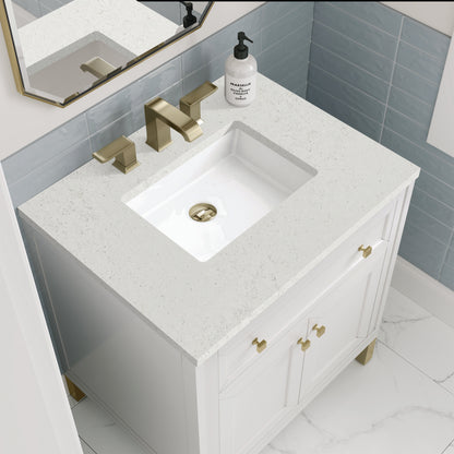 James Martin Vanities Chicago 30" Glossy White Single Vanity With 3cm Lime Delight Silestone Top