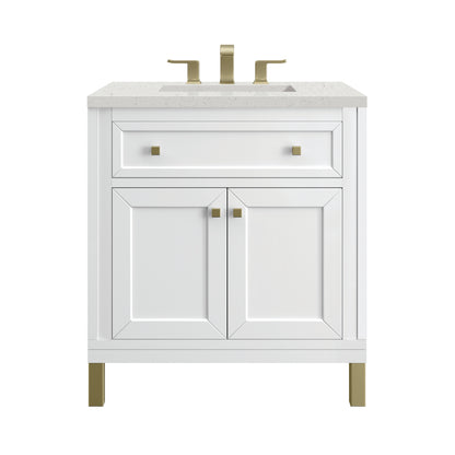 James Martin Vanities Chicago 30" Glossy White Single Vanity With 3cm Lime Delight Silestone Top