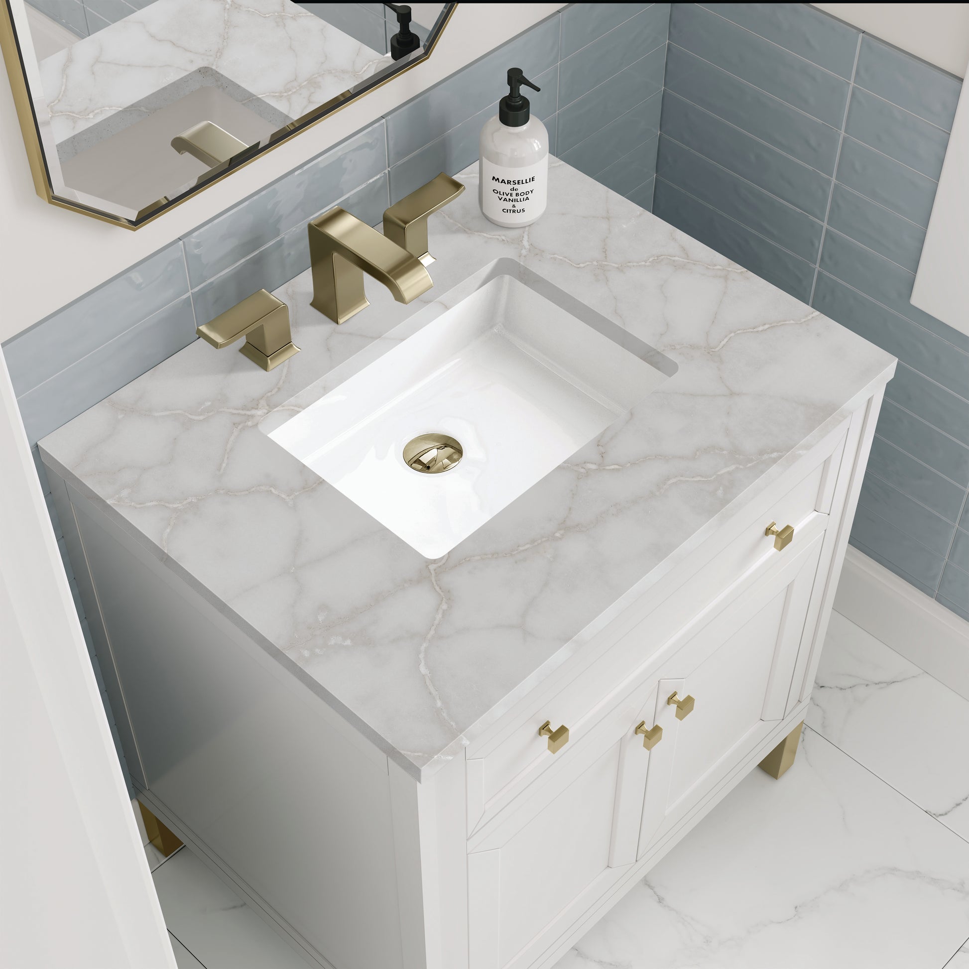 James Martin Vanities Chicago 30" Glossy White Single Vanity With 3cm Victorian Silver Silestone Top