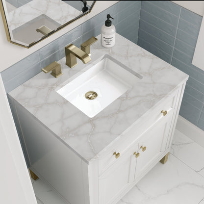 James Martin Vanities Chicago 30" Glossy White Single Vanity With 3cm Victorian Silver Silestone Top