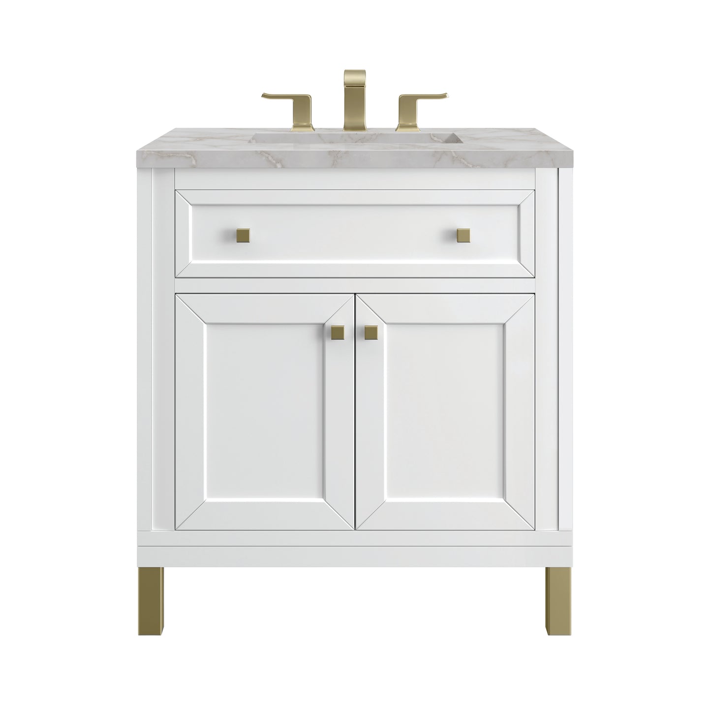James Martin Vanities Chicago 30" Glossy White Single Vanity With 3cm Victorian Silver Silestone Top