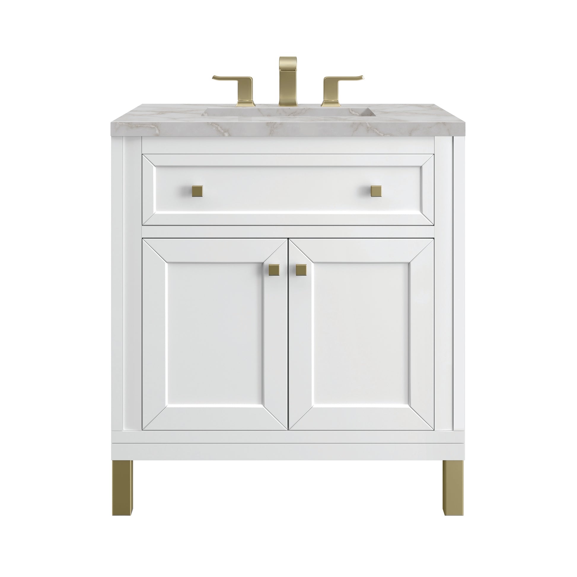 James Martin Vanities Chicago 30" Glossy White Single Vanity With 3cm Victorian Silver Silestone Top