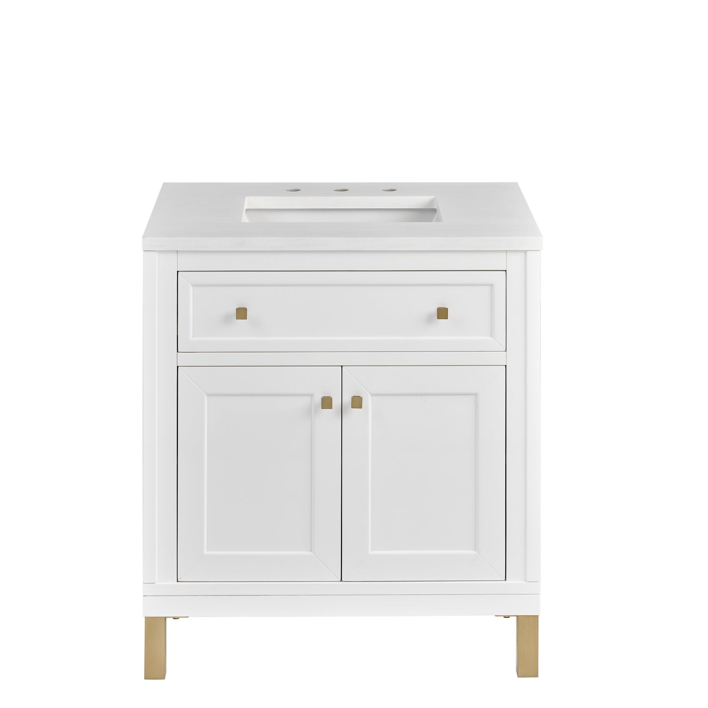 James Martin Vanities Chicago 30" Glossy White Single Vanity With 3cm White Zeus Silestone Top