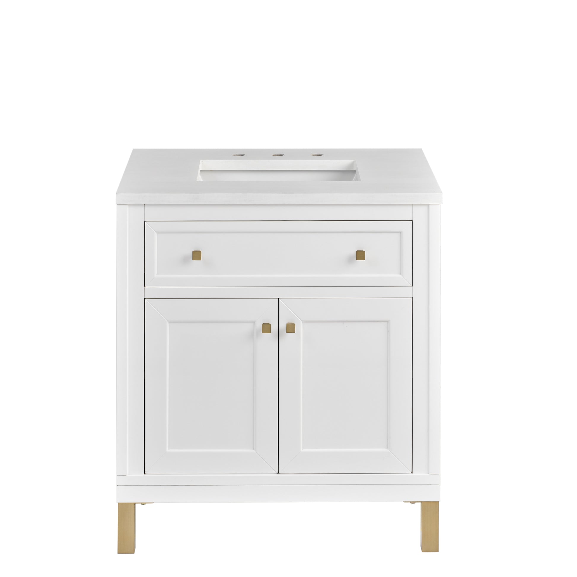 James Martin Vanities Chicago 30" Glossy White Single Vanity With 3cm White Zeus Silestone Top