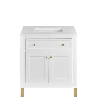 James Martin Vanities Chicago 30" Glossy White Single Vanity With 3cm White Zeus Silestone Top
