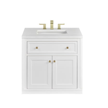 James Martin Vanities Chicago 30" Glossy White Single Vanity With 3cm White Zeus Silestone Top