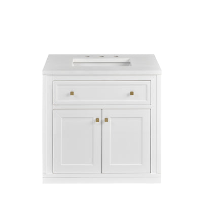 James Martin Vanities Chicago 30" Glossy White Single Vanity With 3cm White Zeus Silestone Top